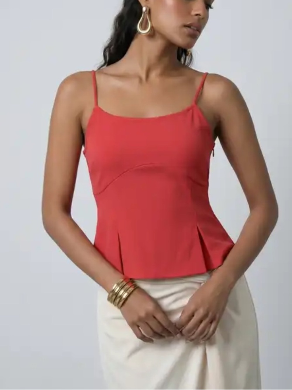 Divided Peplum Red Spaghetti Strap Tank Top Red Xxs